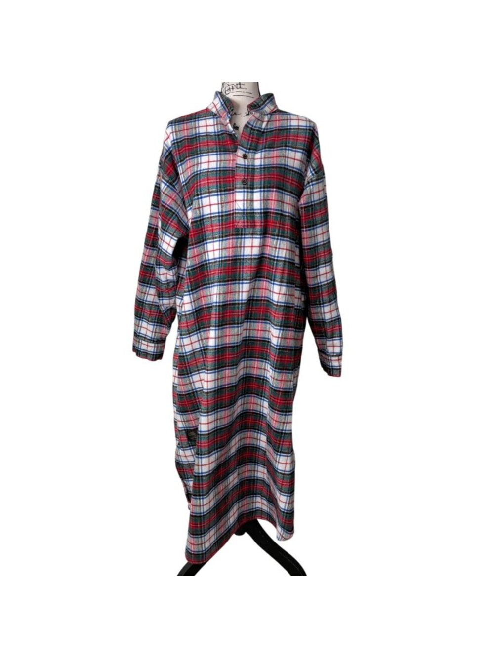 The Vermont Flannel Co. Plaid Nightgown Nightshirt PJs One Size Red Green Cotton